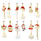 Stetnode Christmas Long Tassel Hairball Drop Earrings for Women Cute Asymmetric Elk Santa Claus Bear Earring Girls New Year Party Jewelry