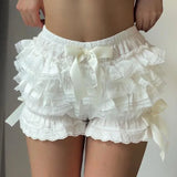 Stetnode Coquette Preppy Kawaii Booty Frilly Shorts Women Lace Tiered Ruffles Bloomer Shorts Music Concert Pumpkin Pants Y2k Streetwear