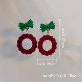 Stetnode Christmas Bowknot Flocking Wreath Earrings for Women Luxury Red Bow Snowflake Christmas Tree Drop Earring New Year Jewelry Gift