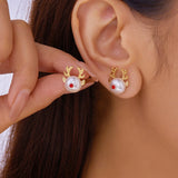 Stetnode Cute Asymmetric Snowflake Pink Elk Earrings for Women Enamel Snowman Christmas Tree Earring Girls Office Party Festival Jewelry