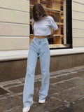 Stetnode Spring Flare Jeans Women 2023 Streetwear Buttons High Waisted Jeans Straight Wide Legs Pants Y2K Trousers Pantalones