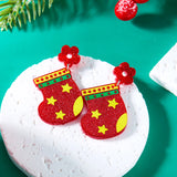 Stetnode Classic Green Christmas Tree Acrylic Printed Earrings for Women Cartoon Pattern Red Star Gloves Drop Earring Xmas Jewelry Gifts