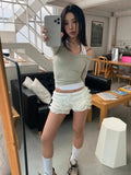 Stetnode Korean Fashion Lace Patchwork Bow Shorts for Women Y2k High Waist Hot Short Pants 2024 Summer New Slim Fit  Mujer