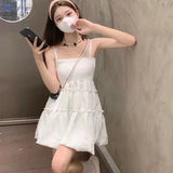 Stetnode White Sweet Spaghetti Strap Dress Women Summer Sleeveless A Line Mini Dresses Woman 2024 Fluffy Birthday Party Dress