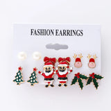 Stetnode 6 Pairs/Lot Christmas Earrings for Women Trendy Xmas Tree Santa Claus Elk Bow Ribbon Earring Set Party Holiday New Year Jewelry