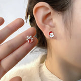 Stetnode 4 Pcs/set Cute Small Enamel Christmas Earrings for Women Trendy Santa Claus Elk Xmas Tree Stud Earrings Girls Party Jewelry Gift