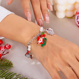 Stetnode Handmade Crystal Pearl Christmas Bracelets for Women Santa Claus Xmas Tree Snowflake Elk Wreath Pendant Bracelet Holiday Jewelry