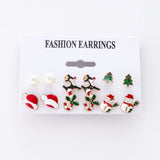 Stetnode 6 Pairs/Lot Christmas Earrings for Women Trendy Xmas Tree Santa Claus Elk Bow Ribbon Earring Set Party Holiday New Year Jewelry