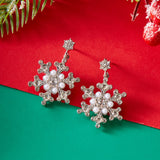 Stetnode Fashion Imitation Pearl Snowflake Earrings for Women Delicate Colorful Rhinestone Snowflake Stud Earring Christmas Jewelry Gift