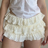 Stetnode Coquette Preppy Kawaii Booty Frilly Shorts Women Lace Tiered Ruffles Bloomer Shorts Music Concert Pumpkin Pants Y2k Streetwear