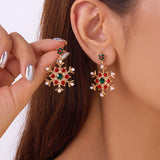 Stetnode Fashion Imitation Pearl Snowflake Earrings for Women Delicate Colorful Rhinestone Snowflake Stud Earring Christmas Jewelry Gift