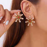 Stetnode Fashion Imitation Pearl Snowflake Earrings for Women Delicate Colorful Rhinestone Snowflake Stud Earring Christmas Jewelry Gift