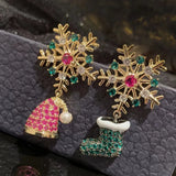 Stetnode Asymmetrical Colorful Rhinestone Snowflake Hat Boot Earrings for Women Luxury Crystal Christmas Tree Drop Earrings Party Jewelry