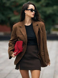 Stetnode Retro Brown Lapel With Pocket Jacket Woman Fashion Buttons Long Sleeve Short Coat 2024 Female Autumn High Street Outwear