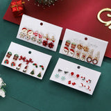 Stetnode 6 Pairs/Set Merry Christmas Series Stud Earrings for Women Cute Santa Claus Snowflake Elk Ribbon Earring Set Party Jewelry Gift