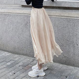 Stetnode Fashion Women Chiffon Skirt Casual Korean High Waist Loose Ankle-Length Skirt Spring All Match Female Ruffle A Line Skirts