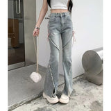 Stetnode Streetwear Women Jeans Korean Retro Tassel Split Flared Pants Casual All Match Female High Waist Straight Denim Trousers