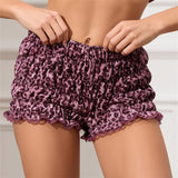 Stetnode Cute Leopard Bloomers Shorts for Women Low Waist Ruffle Shorts Lace Pumpkin Shorts Y2k Ruffle Boyshorts Pjs Bottom Streetwear