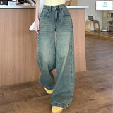 Stetnode Streetwear Y2K Baggy Wide Leg Jeans Women Korean All-Match Washed Denim Trousers Female Vintage 90S High Waist Straight Pants