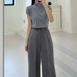 Stetnode Korean Fashion Women's Wide Leg Pants 2024 New Solid High Waist Office Trousers Ladies Chic Loose Grey Suit Pants Woman