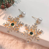 Stetnode Luxury Rhinestone Enamel Christmas Tree Earrings for Women Girls Exquisite Crystal Snowflake Earring New Year Party Jewelry Gift