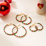 Stetnode Merry Christmas Red Green Twist Hoop Earrings for Women Girls Fashion Simple Round Circle Earrings Xmas New Year Jewelry Gifts