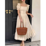 Stetnode Elegant Square Collar White Dress Summer Fashion Puff Sleeve Ruffle Dress for Women 2024 Chic Vintage Maxi Dresses 2024  New