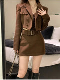 Stetnode Elegant Fashion Long Sleeve Coat Women+ Sexy Slim Fit Camisole Tops+ Y2k High Waist Bodycon Skirts Sping New Three Piece Sets