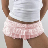 Stetnode Y2k Cutest Ruffles Mesh Layers Bloomers Frilly Pants Fairy Tiered Lace Micro Shorts Bow Waistband Booty Shorts Women Streetwear