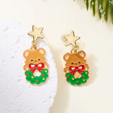 Stetnode New Trend Asymmetric Christmas Earrings for Women Cute Bear Santa Claus Christmas Tree Snowman Drop Earrings Girls Party Jewelry