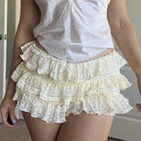 Stetnode Coquette Preppy Kawaii Booty Frilly Shorts Women Lace Tiered Ruffles Bloomer Shorts Music Concert Pumpkin Pants Y2k Streetwear