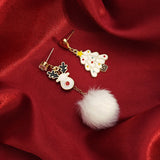 Stetnode Christmas Long Tassel Hairball Drop Earrings for Women Cute Asymmetric Elk Santa Claus Bear Earring Girls New Year Party Jewelry