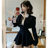 Stetnode Preppy Style Vintage Fashion Suit Woman White Shirt + Short Coat High Waist Slim Y2k Mini Dress Japanese Elegant Set 2024 Chic