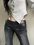 Stetnode American Street Low-waisted Flare Pants Black Gray Gradient Denim Trousers Y2k Vintage Washed Straight Wide Leg