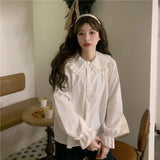 Stetnode Vintage Women White Shirt Preppy Style Fashion Elegant Female Long Sleeve Blouse Y2K Sweet Kawaii All Match Shirts