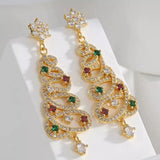 Stetnode Luxury Colorful Rhinestone Christmas Tree Dangle Earrings for Women Exquisite Zircon Star New Year Earrings Girls Party Jewelry