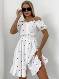 Stetnode  Ruffled Printed Patchwork Mini Dress For Women Off-Shoulder Fashion High Waist Gown Party Dress Summer Ladies Dress 2024