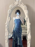 Stetnode  Princess Fishtail Dress Wedding Banquet Quinceanera Daily Party Blue Mermaids high-end slip up evening dress