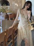 Stetnode 2024 Spring And Summer Sweet Flying Sleeve Floral Halter Dress Female Design Sense Holiday Wind Fairy Print Long Dress