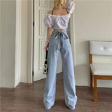 Stetnode Denim Trousers Women Sexy Korean Version Retro Small Waist Light Blue Jeans Women's Tie High Waist Loose Casual Wide-Leg Pants