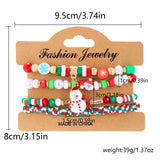 Stetnode 4 Pcs/Set Christmas Colorful Beads Bracelets for Women Handmade Snowman Santa Claus Elk Pendant Bracelet New Year Jewelry Gifts