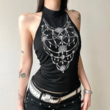 Stetnode Camisole Gothic Women's Clothes Aesthetic Sexy Tank Top Black Slim Rhinestone Corset Top EMO Girl Harajuku Crop Tops Punk Camis