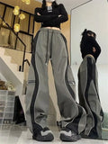 Stetnode Y2K Line Design Pant Women Drawstring Pockets Wide Leg Chic Punk Pants Baggy Striped Sports Sweatpants Parachute Jogger Trousers