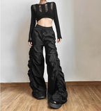 Stetnode Y2K Vintage Folds Wide Leg Trousers Women Diablo Style High Waist Drawstring Full Pants Unisex Bf Baggy Casual