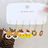 Stetnode 3 Pairs Cute Santa Claus Snowman Elk Combination Earrings for Women Enamel Cartoon Christmas Earrings Xmas New Year Jewelry Gift