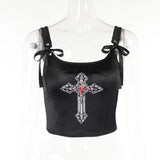 Stetnode Harajuku Grunge Corset Crop Top Lace Trim Sleeveless Tank Top E-girl Gothic Black Emo Alt Clothes y2k Punk Vest Women Streetwear