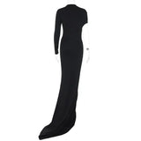 Stetnode Elegant Chic Solid Black Hollow Out Floor-length Evening Dresses for Women 2024 Spring Irregular Bodycon Long Maxi Party Dress