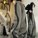 Stetnode Y2K Line Design Pant Women Drawstring Pockets Wide Leg Chic Punk Pants Baggy Striped Sports Sweatpants Parachute Jogger Trousers