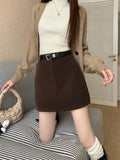 Stetnode Brown Mini Skirt Women Spring Autumn Hight Waist Office Ladies Tight Sexy Cargo A-line Skirt Female Korean Elegant