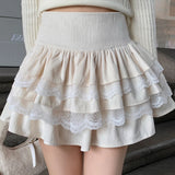 Stetnode Kawaii Sweet Mini Cake Skirt Female High Waist Korean Fashion Casual Ruffles Lace Patchwork Lolita A-line Skirt